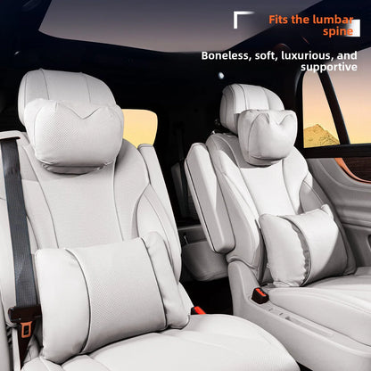Leather Car Headrest Neck Pillow with Breathable Lumbar Support