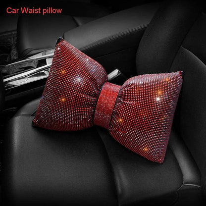 Diamond Crystal Bowknot Car Lumbar Pillow Rhinestone Support Women