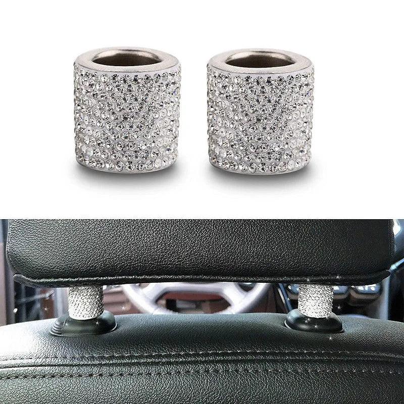 Universal Crystal Rhinestone Car Seat Headrest Ring Collars 2pc Set