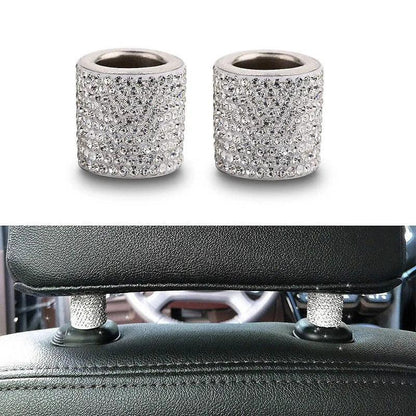 Universal Crystal Rhinestone Car Seat Headrest Ring Collars 2pc Set