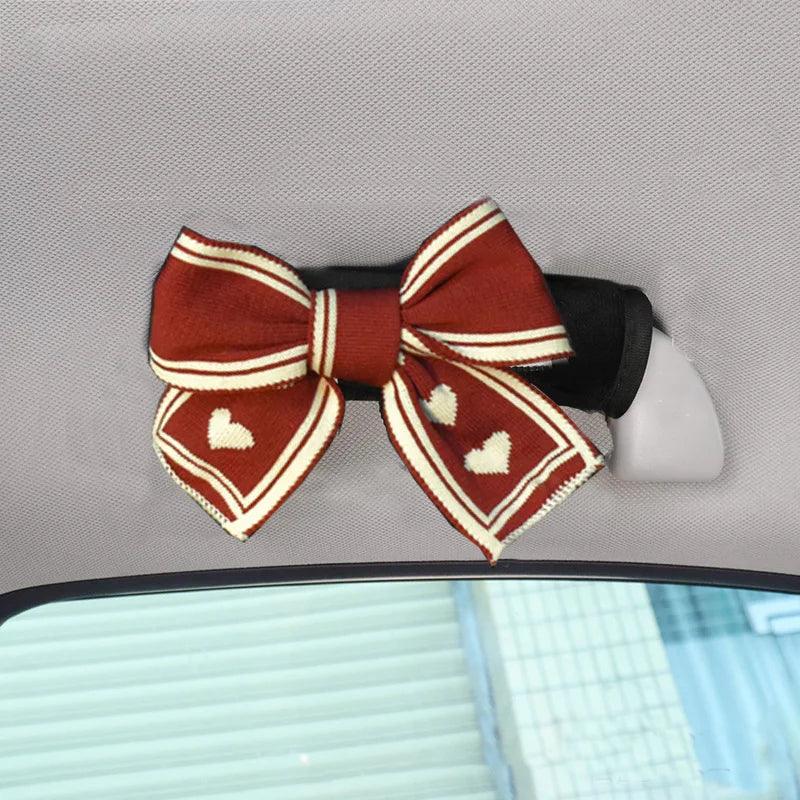 Red Bow Plush Car Interior Handle Cover Universal Handbrake Case