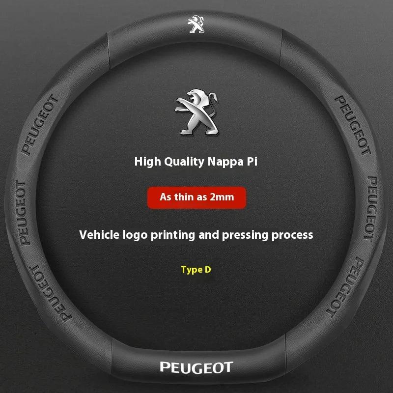 Peugeot Carbon Fiber Leather Steering Wheel Cover - D-Type Black Leather