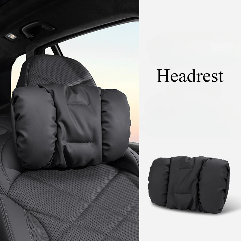 Bubble Cotton Car Headrest and Waist Cushion Set with Anti-Stain Leather