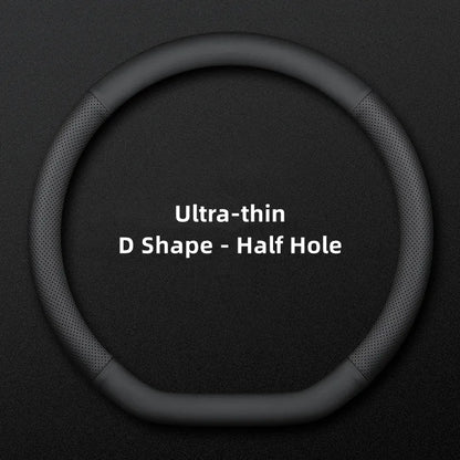 Ultra-Thin Leather Universal Steering Wheel Cover - D Shape / Half Perforated