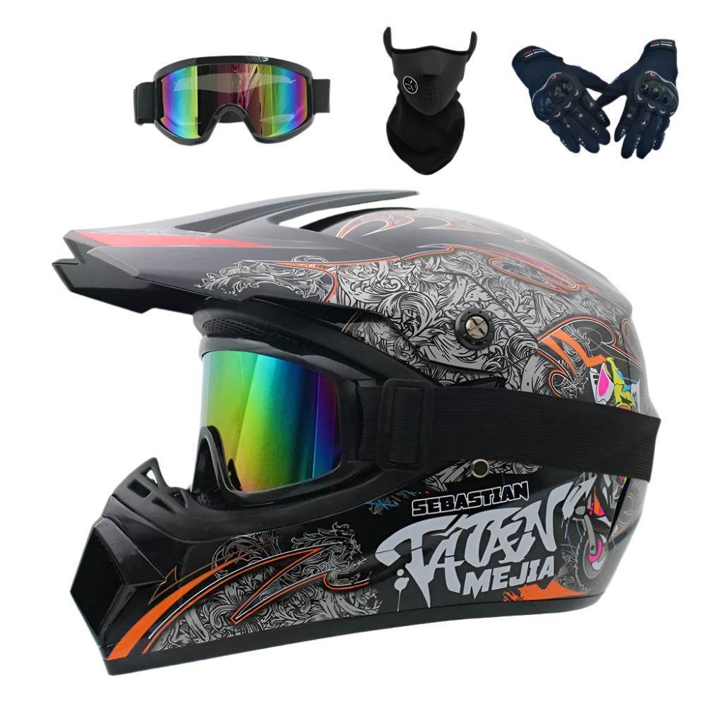 Full Face Off-Road Motorcycle Helmet + Goggles, Gloves & Face Mask - BAIZHUA / S