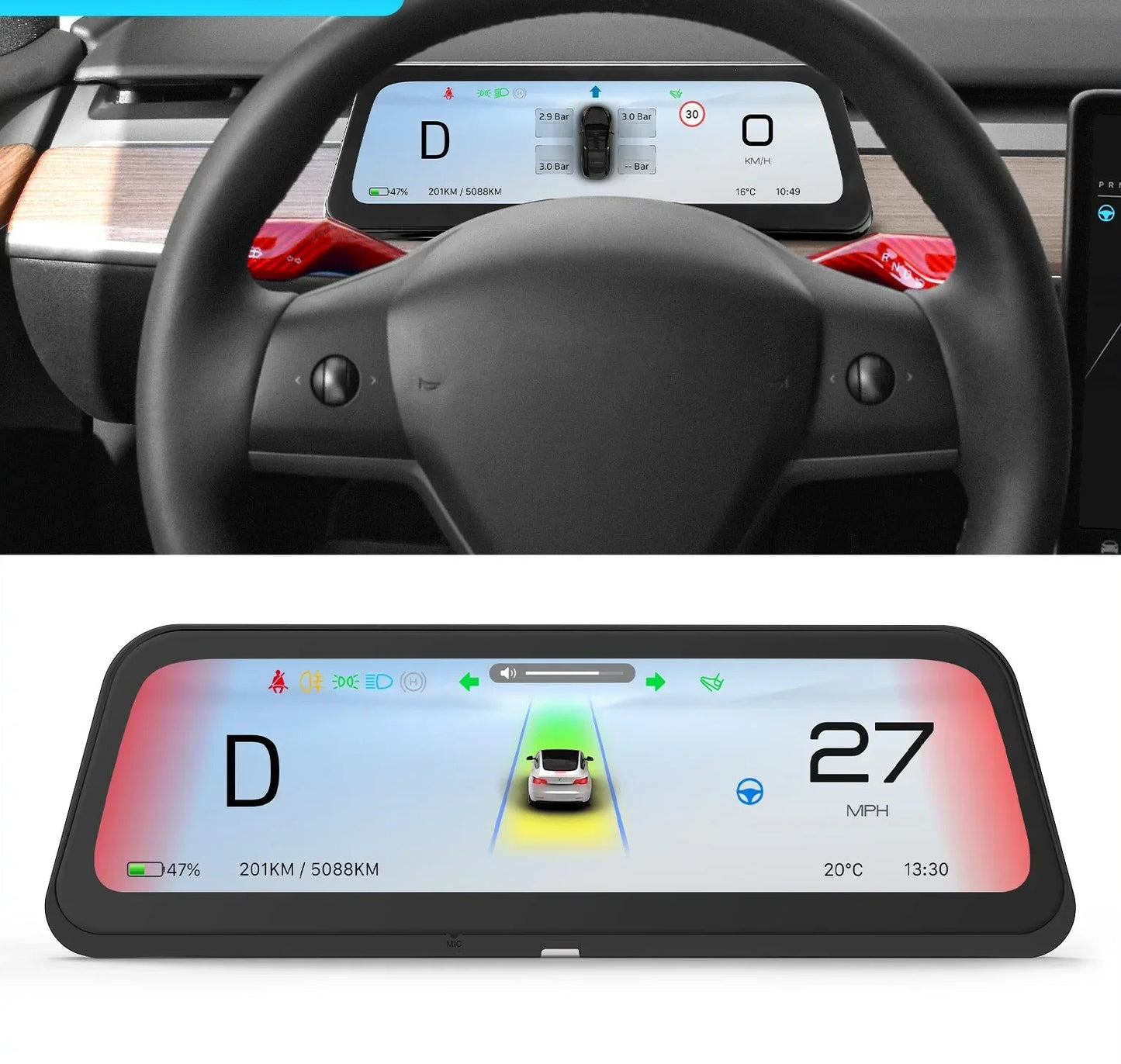 9.6" Tesla HUD Display with CarPlay & Android Auto - 