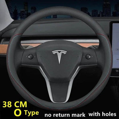 Tesla Premium Leather Steering Wheel Cover – Fit for Model 3/Y/S/X (2019–2025) - 36 D