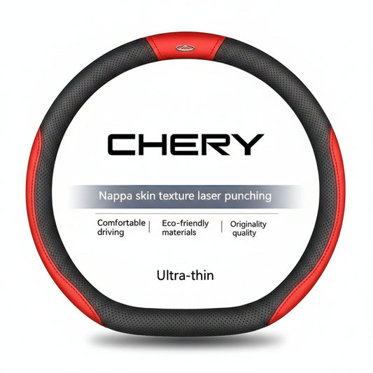Chery Suede Leather Steering Wheel Cover - D Style Red