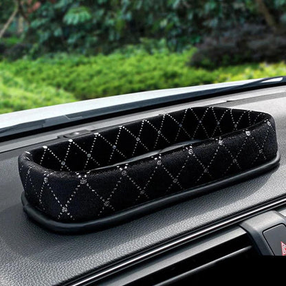 Camellia Rhinestone PU Leather Car Phone Storage Box Dashboard Organizer