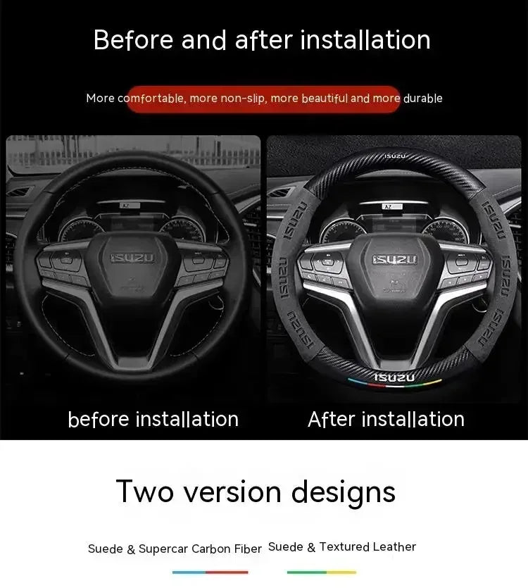 Isuzu Suede Carbon Fiber Steering Wheel Cover - Black