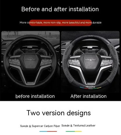 Isuzu Suede Carbon Fiber Steering Wheel Cover - Black