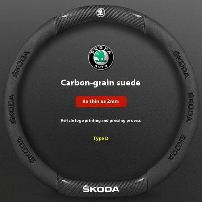 Skoda Kodiaq Octavia Superb Carbon Fiber Steering Wheel Cover - D Suede Carbon