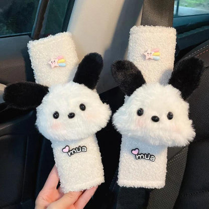 2Pcs Cartoon Dog Wool Car Seat Belt Covers Soft Shoulder Pads