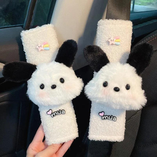2Pcs Cartoon Dog Wool Car Seat Belt Covers Soft Shoulder Pads