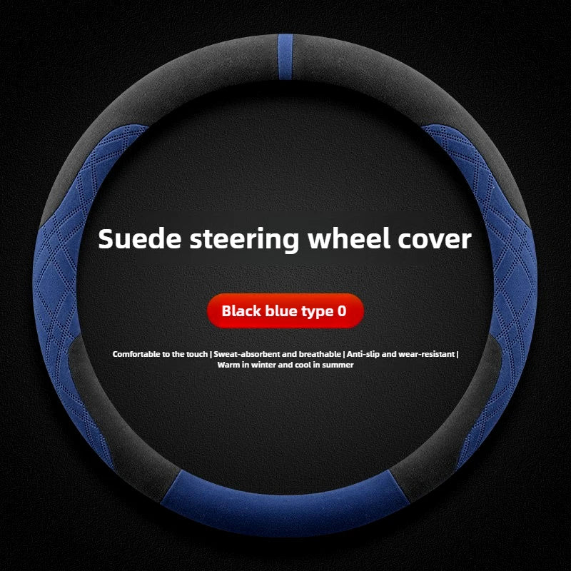 Genesis Suede Steering Wheel Cover - Round Shape / Blue