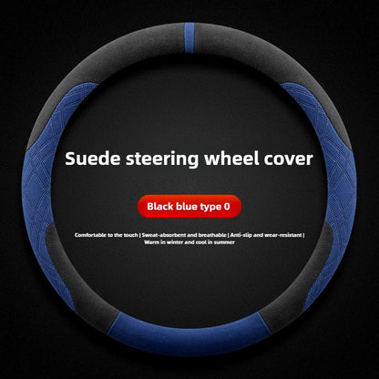 Genesis Suede Steering Wheel Cover - Round Shape / Blue