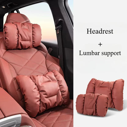 Bubble Cotton Car Headrest and Waist Cushion Set with Anti-Stain Leather