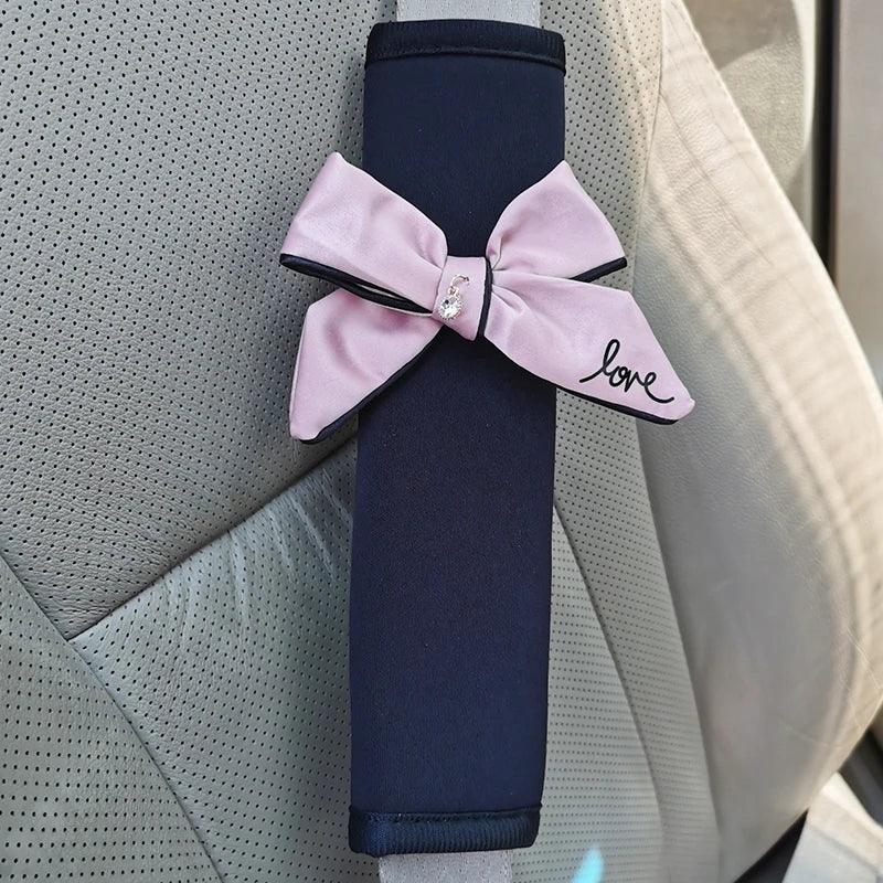 2pcs Pink Bow Tie Seat Belt Shoulder Pad Covers Car Interior