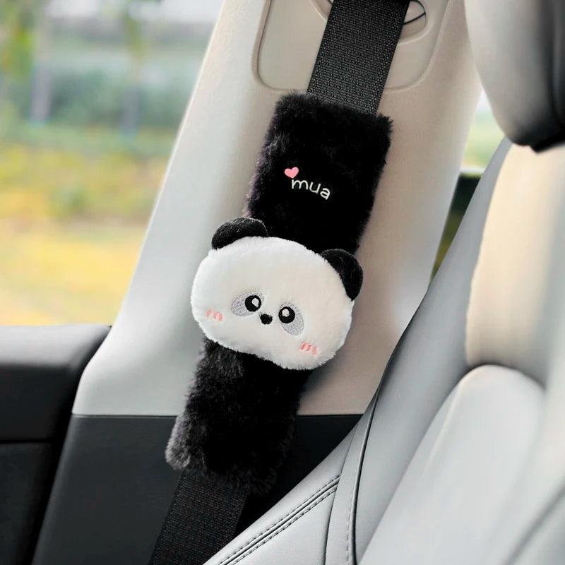 Plush Panda Car Seat Belt Covers 2pcs Auto Safety Shoulder Pads