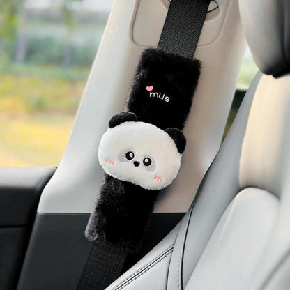Plush Panda Car Seat Belt Covers 2pcs Auto Safety Shoulder Pads