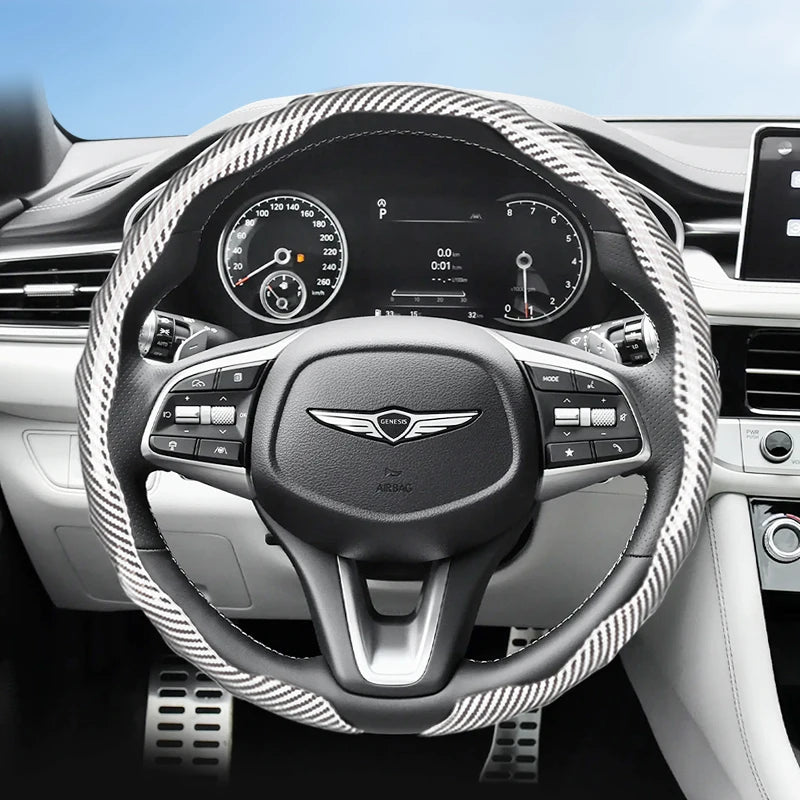 Genesis Carbon Fibre Snap-On Steering Wheel Cover - Round Shape / White