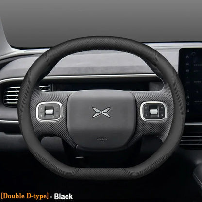XPeng Ultra-Thin Leather Steering Wheel Cover - Double D Shape / Black