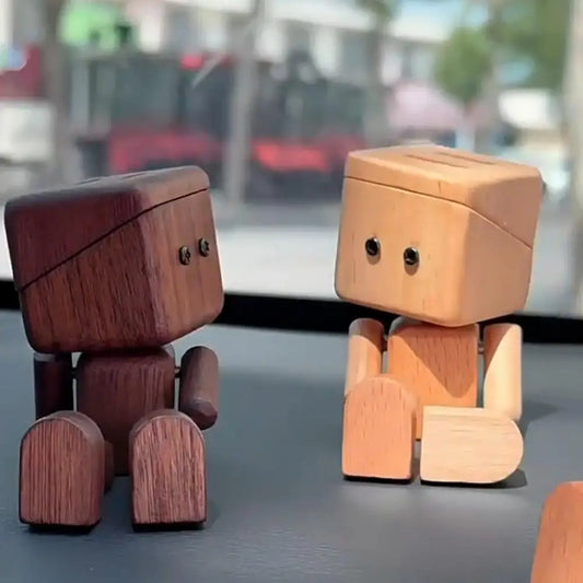 Wooden Leg-Shaking Car Ornament – Cute Robot Fragrance Doll