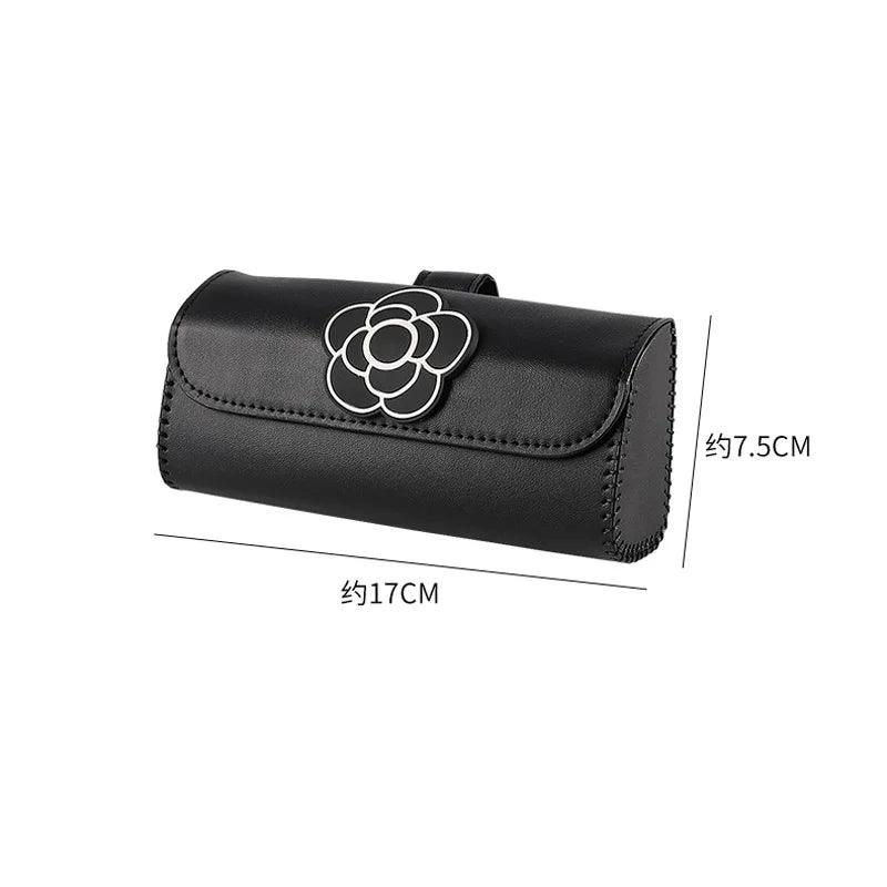 Camellia Leather Car Sunglasses Holder Universal Visor Storage Case