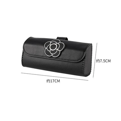 Camellia Leather Car Sunglasses Holder Universal Visor Storage Case