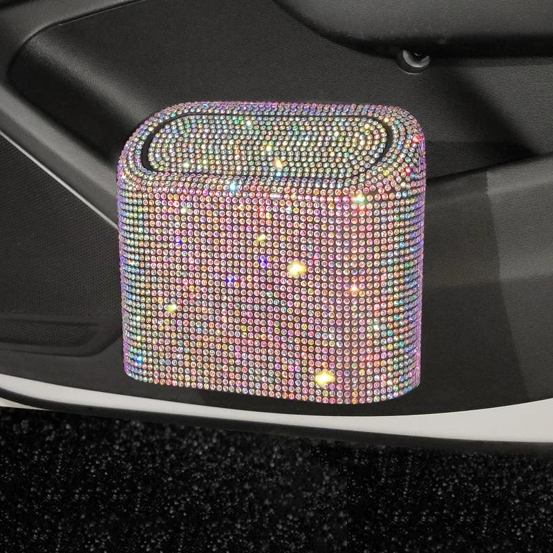 Diamond Crystal Car Trash Can with Lid - Leakproof Vehicle Bin