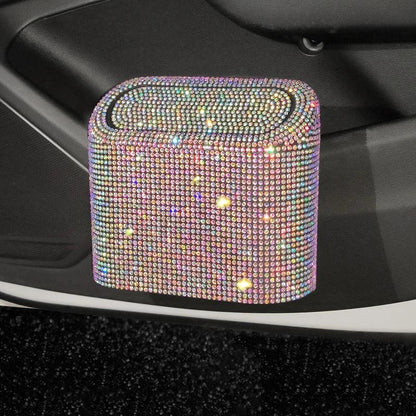 Diamond Crystal Car Trash Can with Lid - Leakproof Vehicle Bin