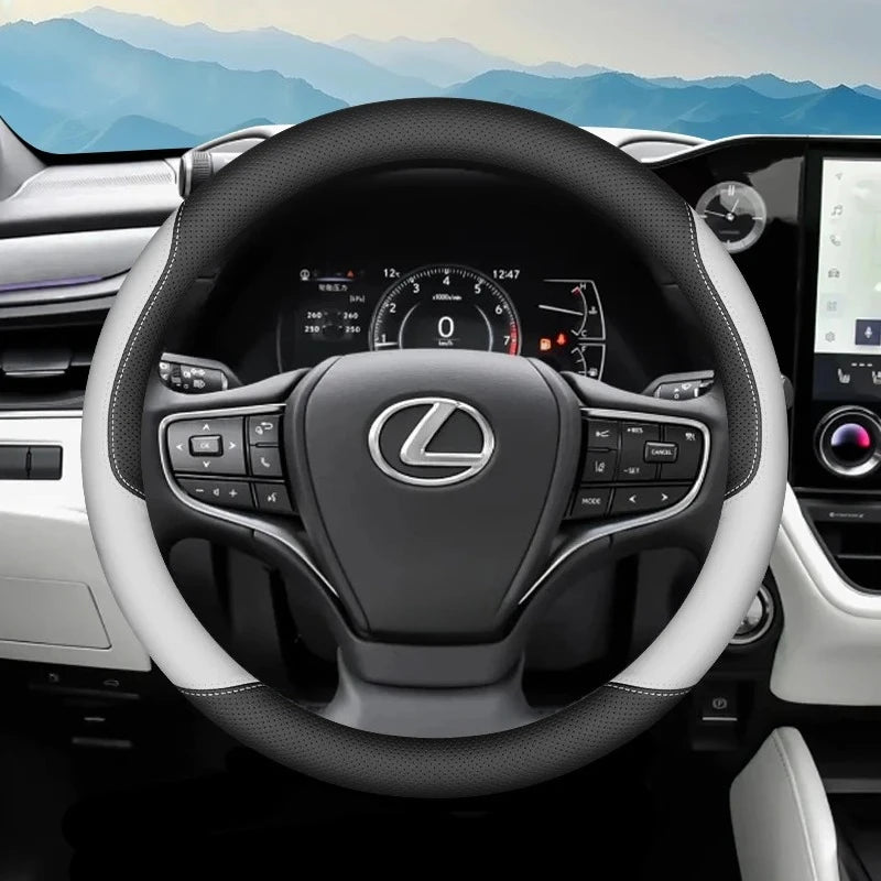 Lexus Nappa Leather Steering Wheel Cover - Black and White
