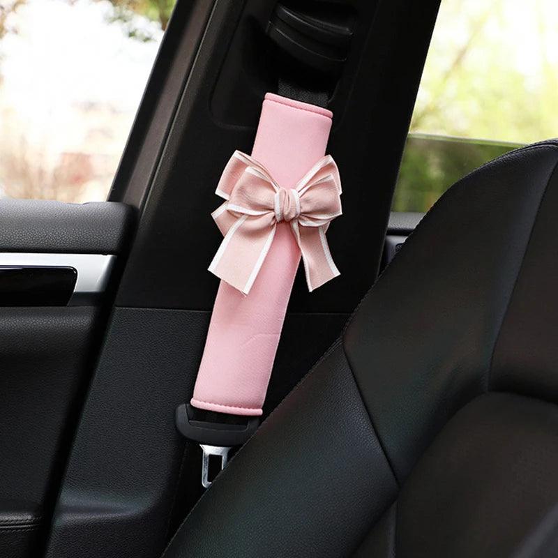 Pink Bowknot Car Neck Pillow Universal Auto Headrest Cushion Women