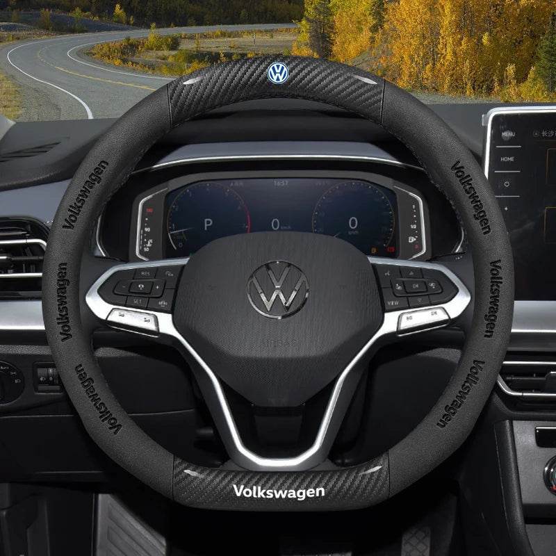 Volkswagen Non-Slip Breathable Carbon Fiber Leather Steering Wheel Cover - D-F