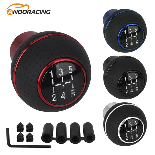 Universal 5-Speed Gear Shift Knob | Leather & Aluminium | M8–M12 Compatible - 