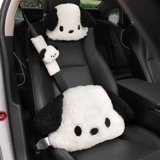 Puppy Plush Car Lumbar Pillow and Headrest Support Cushion