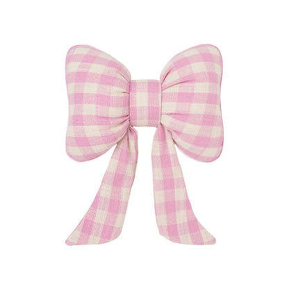 Pink Bowknot Car Neck Pillow - Grid Plaid Pattern Headrest Support