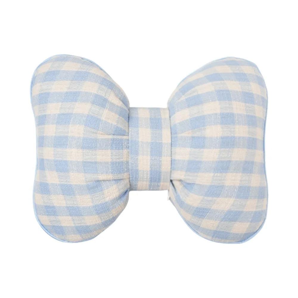 Pink Bowknot Car Neck Pillow - Grid Plaid Pattern Headrest Support