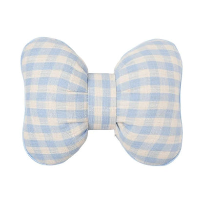 Pink Bowknot Car Neck Pillow - Grid Plaid Pattern Headrest Support