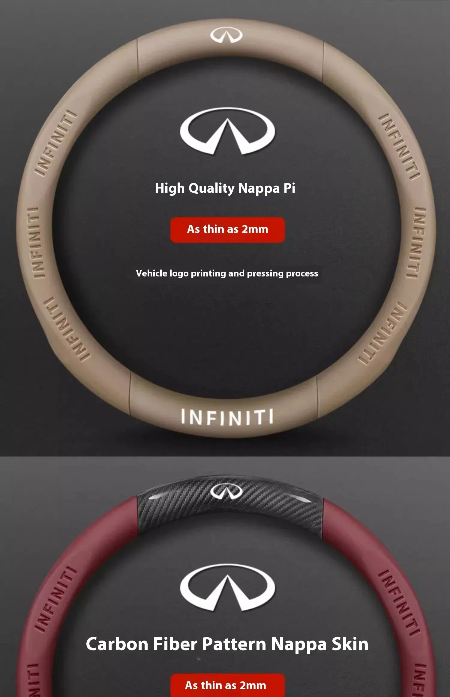Infiniti Carbon Fiber Leather Steering Wheel Cover - O Leather Red