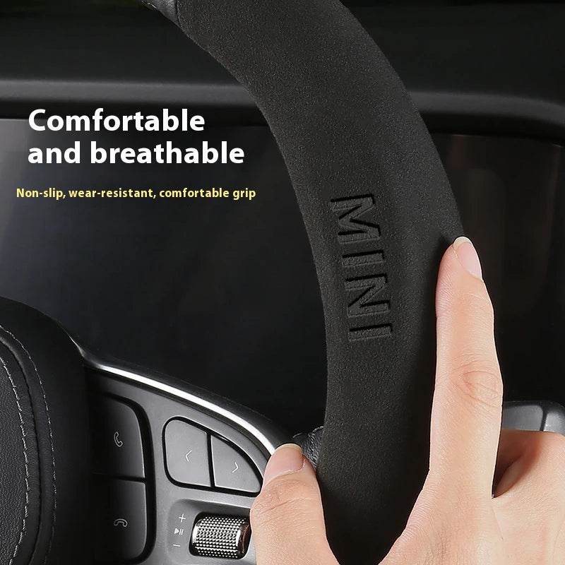 MINI Cooper Carbon Fiber Leather Steering Wheel Cover – Fits JCW R54 R55 R56 R60 F54 F55 F56 F57 Clubman & Countryman - Carbon Off-white