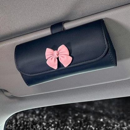 Diamond Bow Leather Car Sunglasses Holder Universal Storage Case