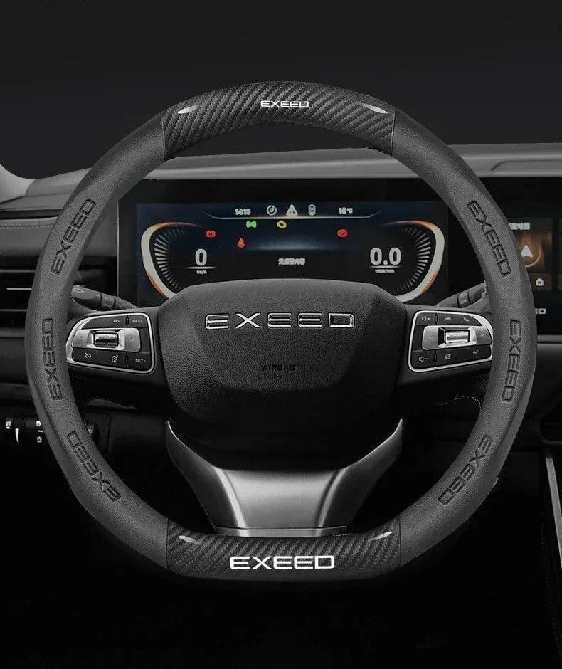 Chery Exeed Carbon Fiber Leather Suede Steering Wheel Cover - D Black-Carbon Fiber