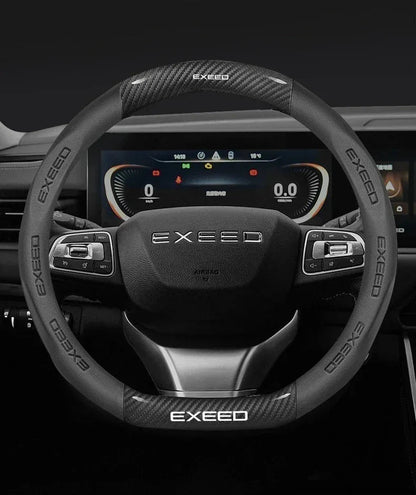 Chery Exeed Carbon Fiber Leather Suede Steering Wheel Cover - D Black-Carbon Fiber