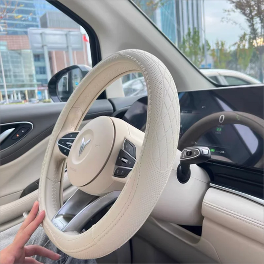 Leather Car Steering Wheel Cover – Universal Fit, 15 Inch (38 cm)