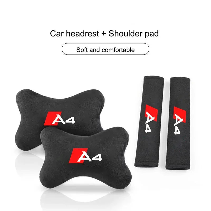 Audi A4 Car Neck Pillow & Shoulder Pad - 2Neck Pillow+2Seat Belt Pad