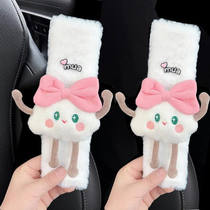 Cute Bow Cloud Car Seat Belt Cover - Rabbit Fur Plush Shoulder Pad