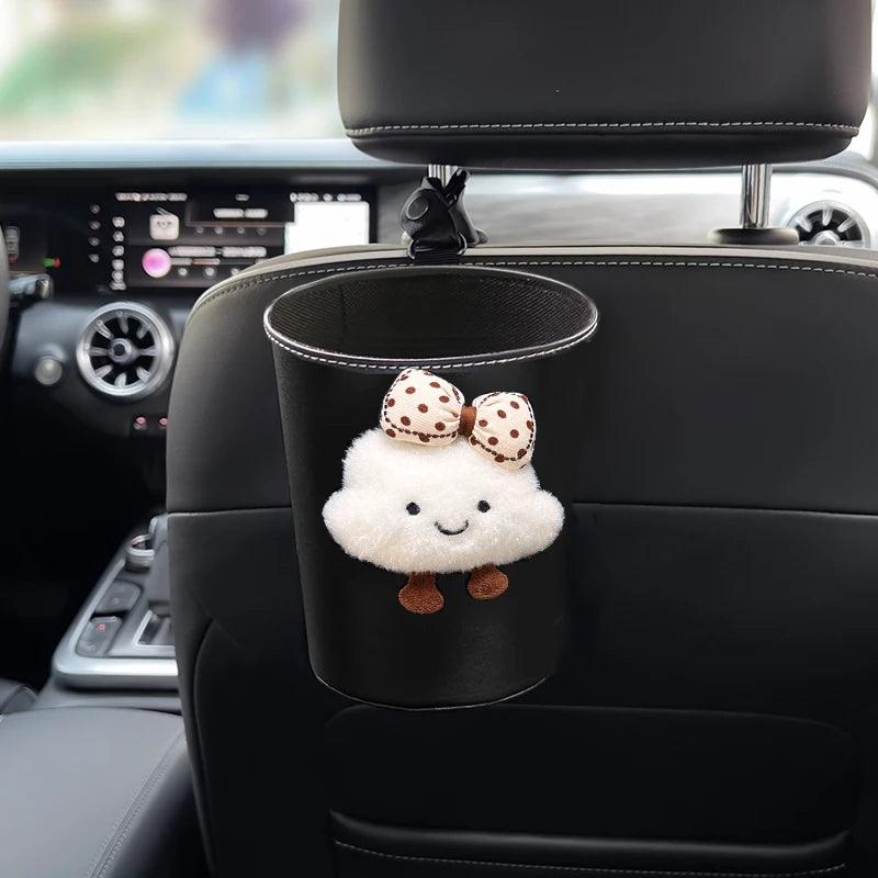 PU Leather Car Trash Bin Cartoon Cloud Design Headrest Organizer