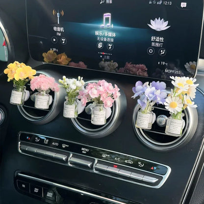 Car Air Vent Flower Clip Ornament – Glass Vase with Babysbreath & Jasmine