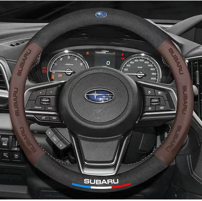 Subaru Steering Wheel Cover | Suede Leather 3D Logo - Red